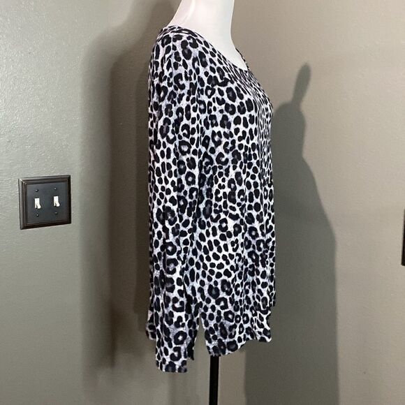 Mario Serrani Italy Grey Black Leopard Slinky Jersey Blouse - Picture 5 of 9